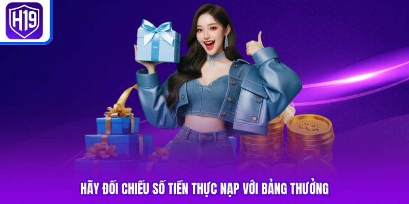 Hãy đối chiếu số tiền thực nạp với bảng thưởng